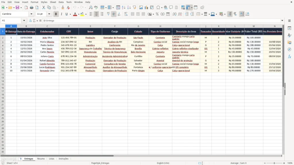 Entregas – Controle de Entrega de Uniformes Excel – Planilha Grátis (2026)