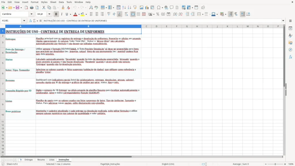 Instruções – Controle de Entrega de Uniformes Excel – Planilha Grátis (2026)