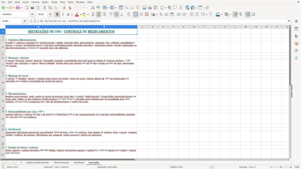 Instruções – Controle de Medicamentos Excel – Planilha Grátis (2026)