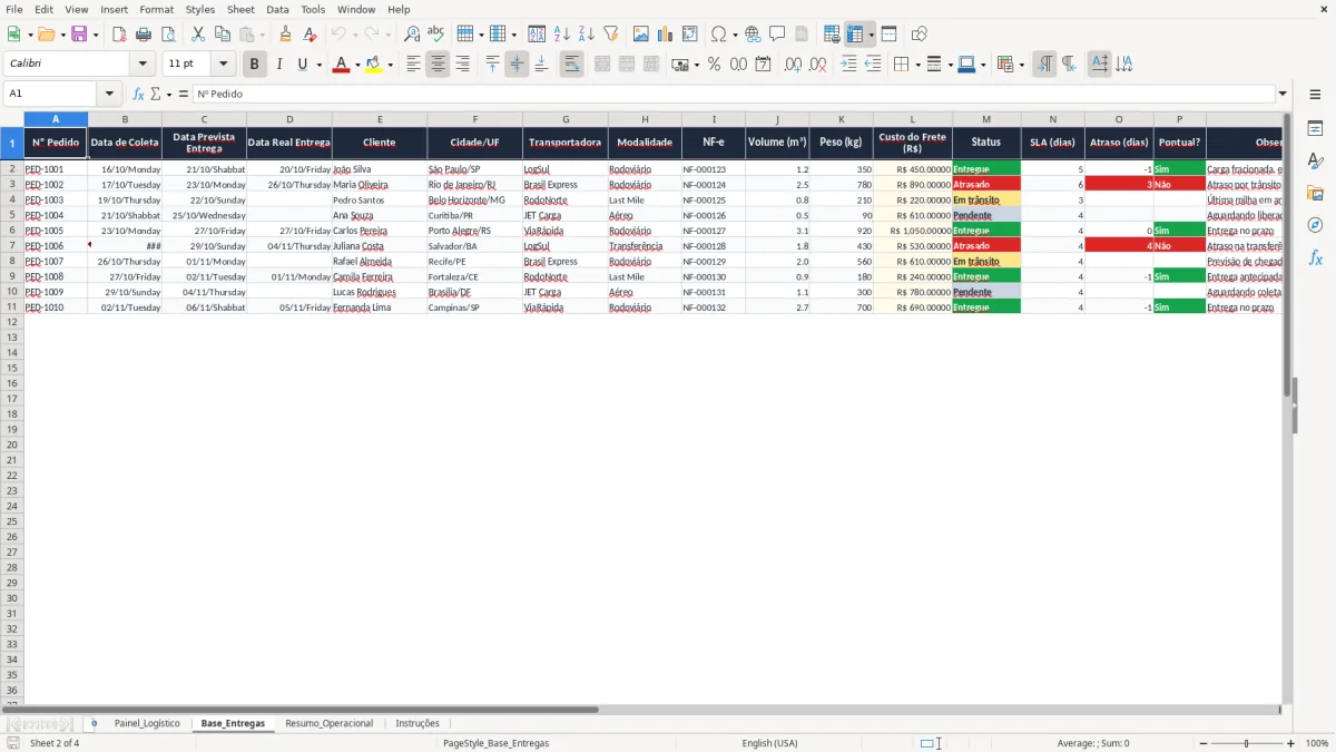 Captura 2: aba Base_Entregas - Planilha Excel controle logistica