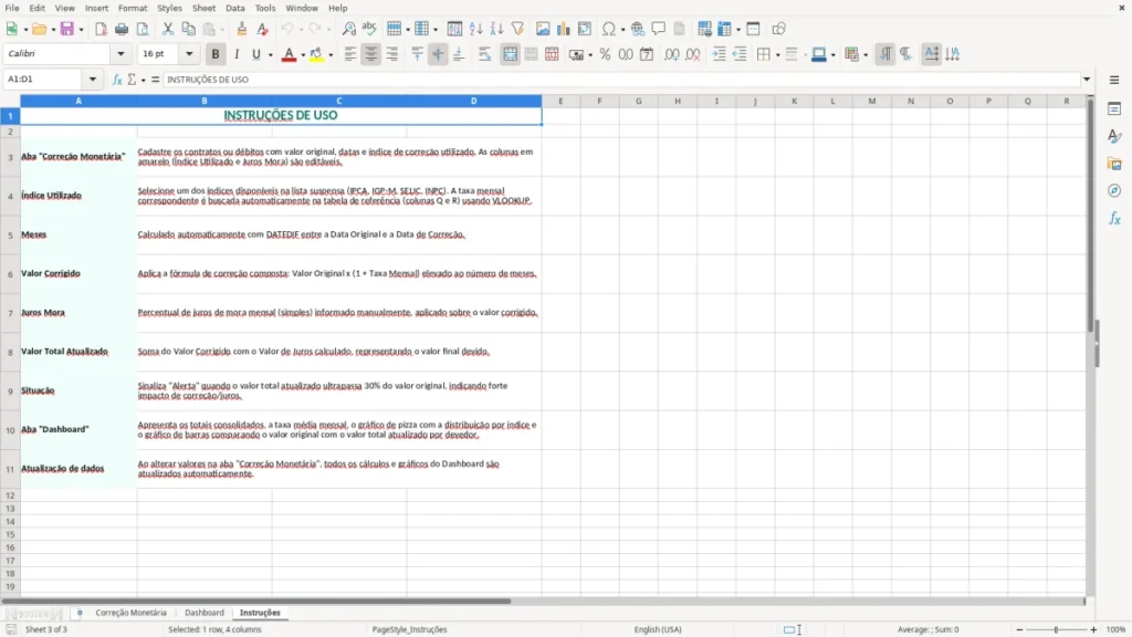 Instruções – Correção Monetária Excel – Planilha Grátis (2026)
