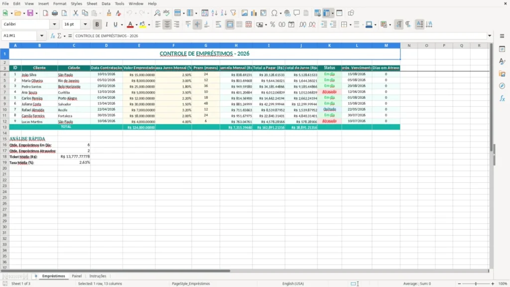 Empréstimos – Empréstimo Excel – Planilha Grátis (2026)
