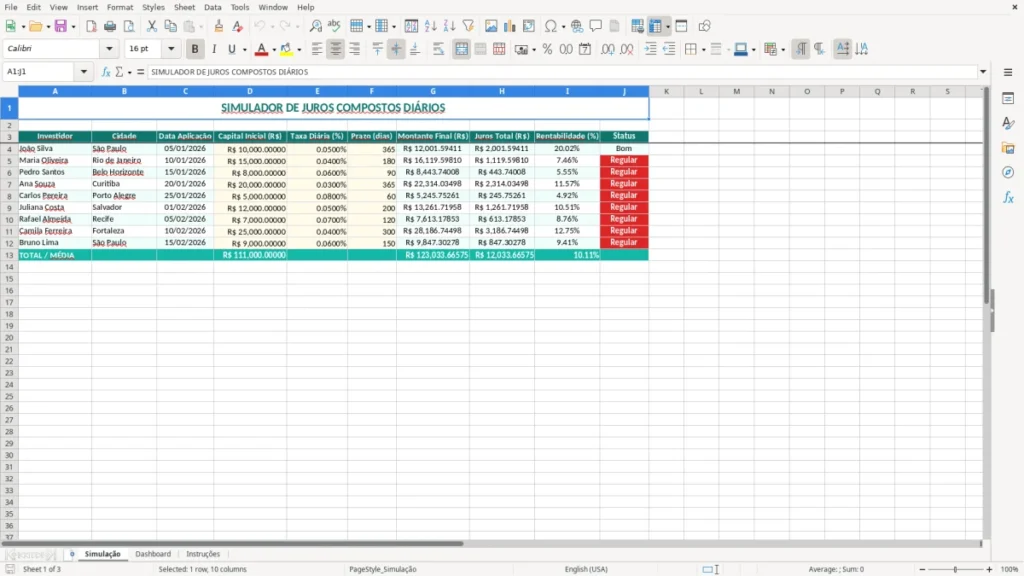Simulação – Juros compostos Excel – Planilha grátis (2026)