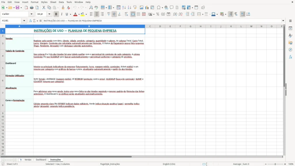 Instruções – Pequena empresa Excel – Planilha grátis (2026)