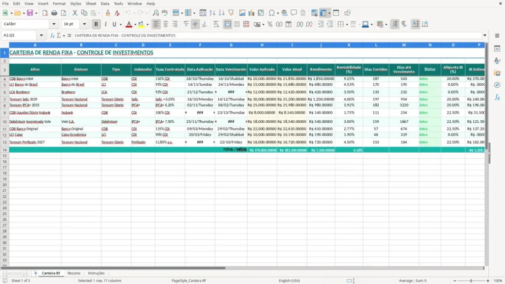 Carteira RF – Renda Fixa Excel – Planilha Grátis (2026)