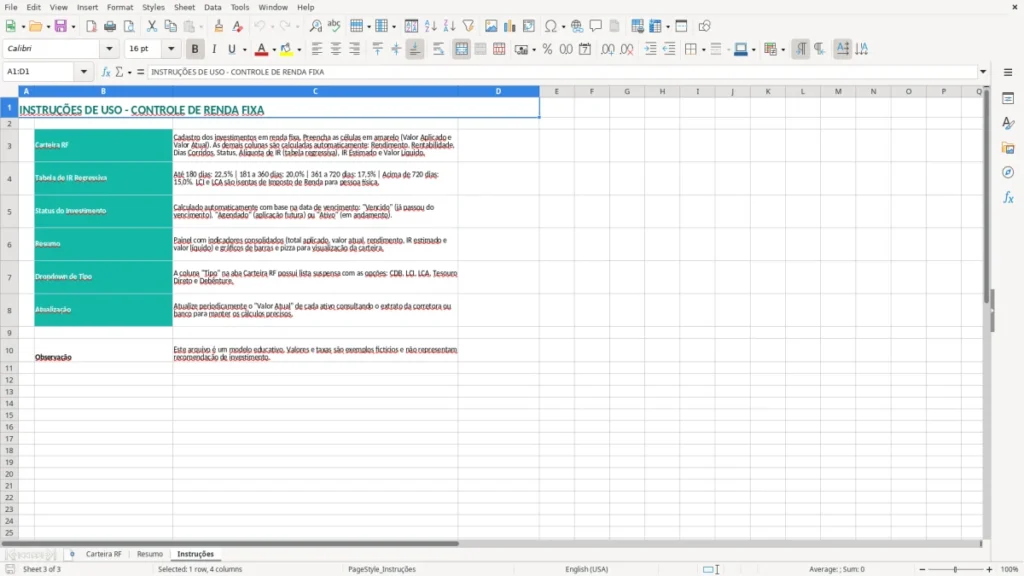 Instruções – Renda Fixa Excel – Planilha Grátis (2026)