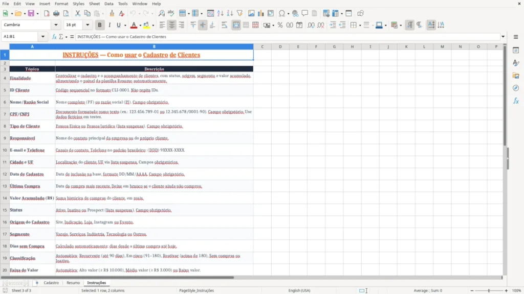 Instruções – Planilha de Cadastro de Clientes