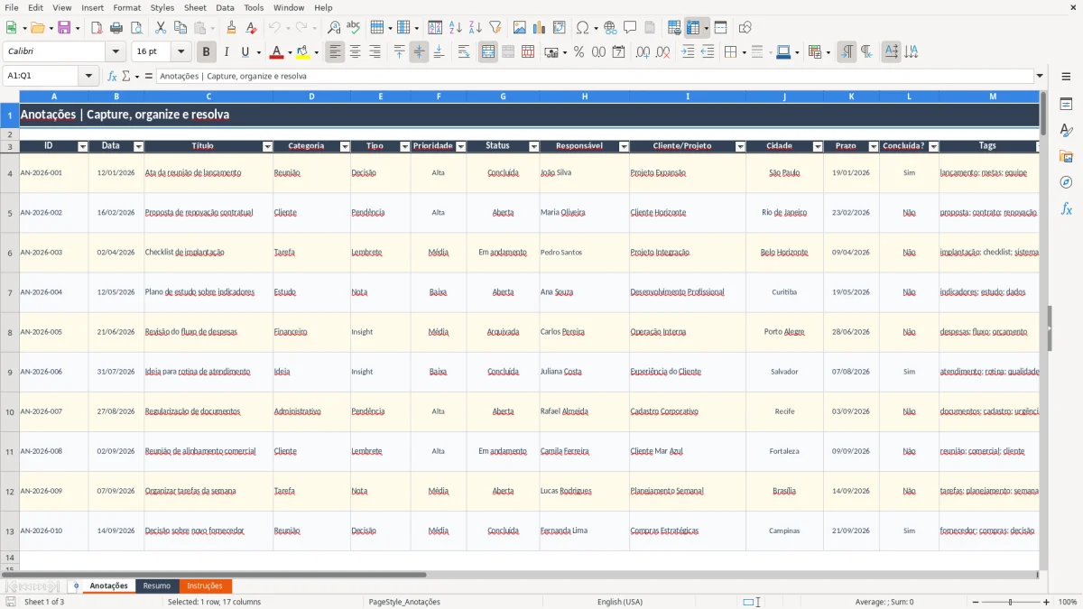 Captura 1: aba Anotações - Planilha Excel anotacoes