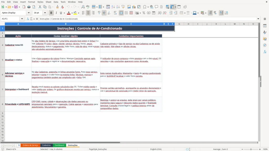 Instruções – Ar condicionado Excel – Planilha grátis (2026)