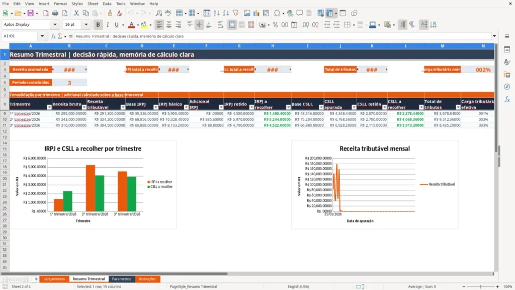 Resumo Trimestral – Cálculo IRPJ CSLL Excel – Planilha Grátis (2026)