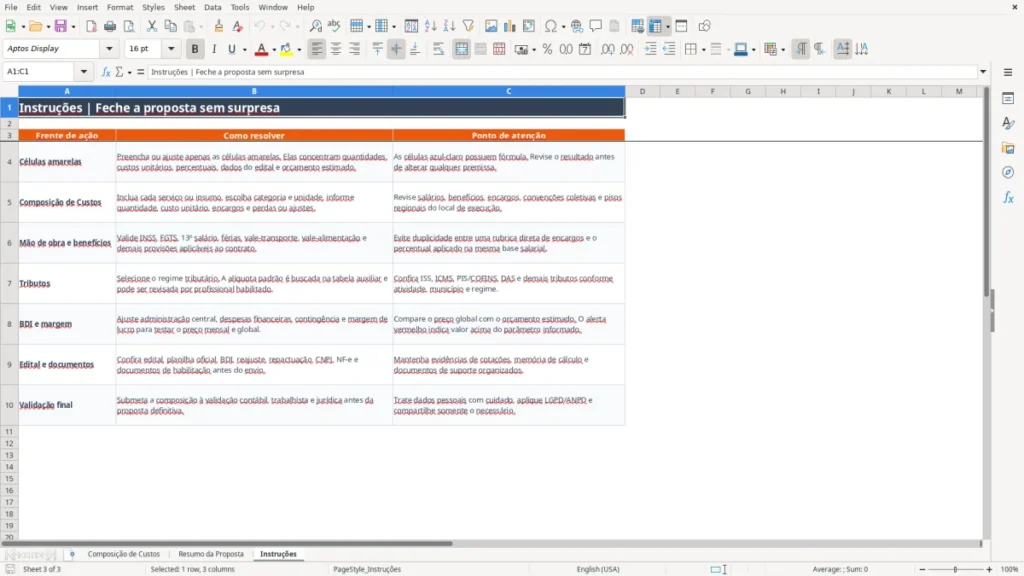 Instruções – Composição de custos Excel – Planilha grátis (2026)