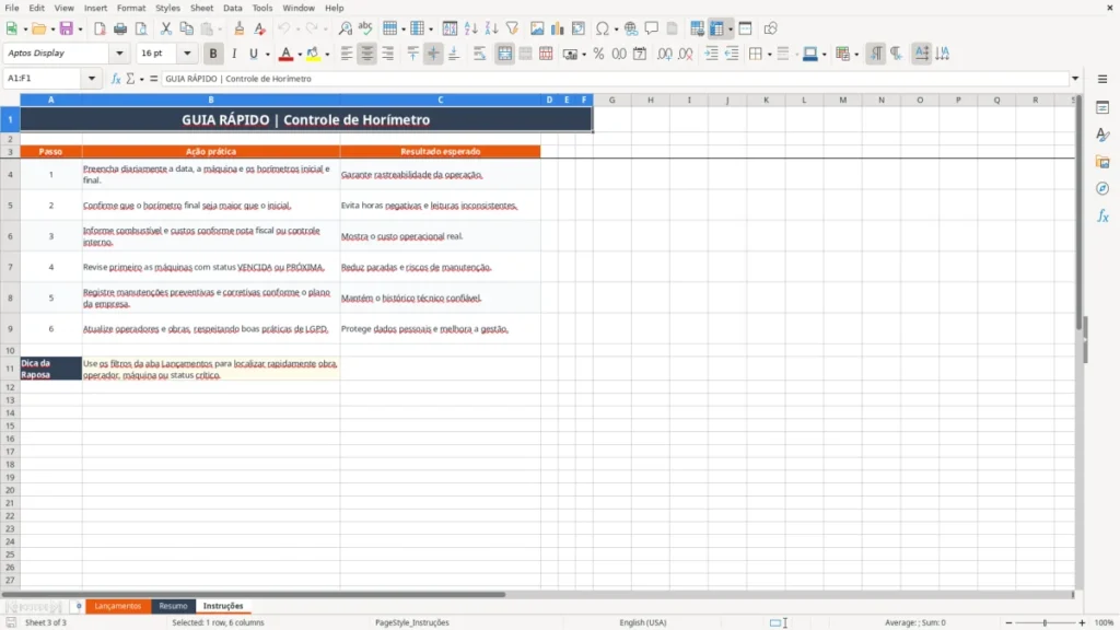 Instruções – Horímetro Excel – Planilha Grátis (2026)