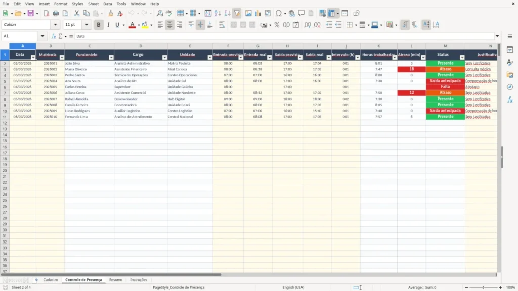 Controle de Presença – Controle de Presença Excel – Planilha Grátis (2026)