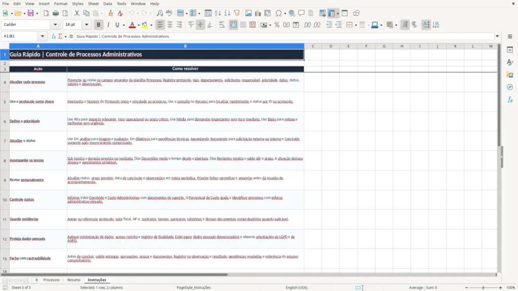 Instruções – Controle de processos Excel – Planilha grátis (2026)