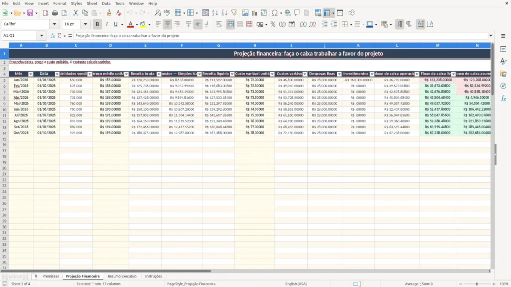 Projeção Financeira – Viabilidade econômica Excel – Planilha grátis (2026)